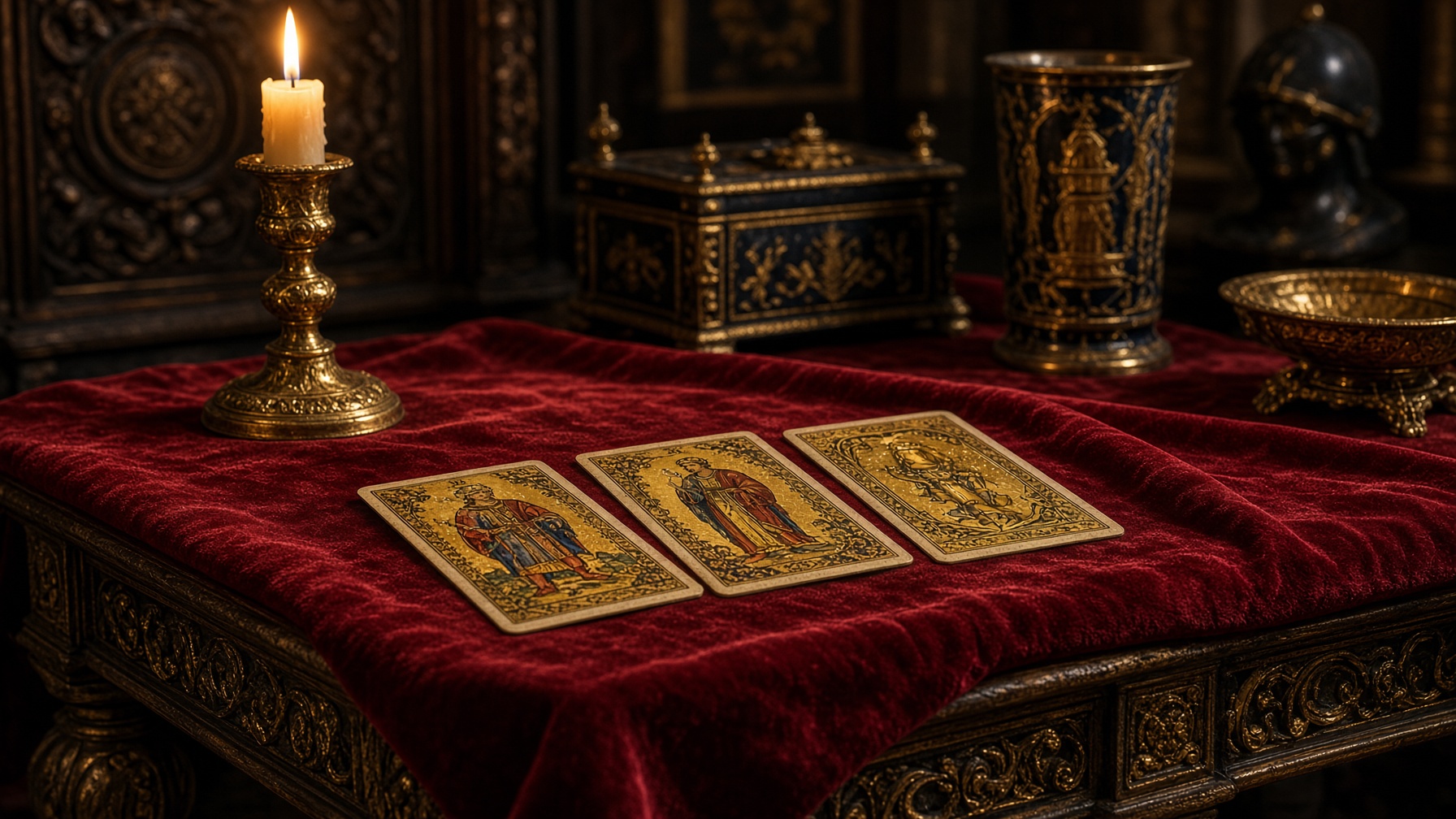 Table de cour italienne, cartes dorées sur velours