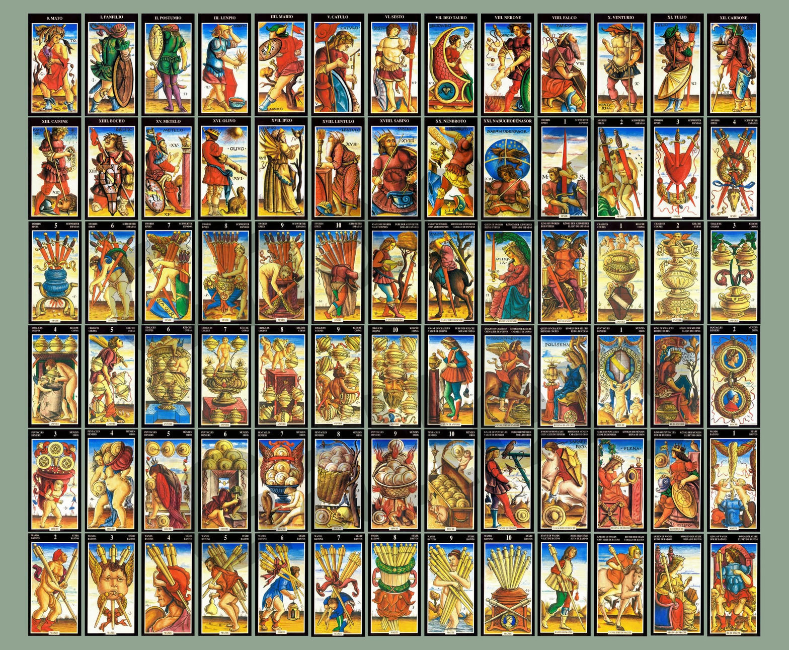 Jeu Sola Busca de 1491, 78 cartes gravées