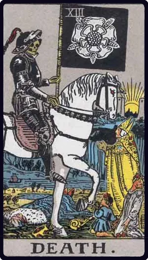 L’Arcane XIII, squelette en armure sur un cheval blanc